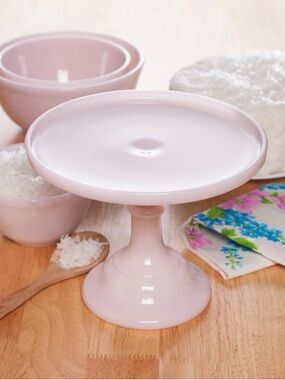 Mosser Glass Cake Pedestal Pink Cake Stand Vermont Country Store blush handmade
